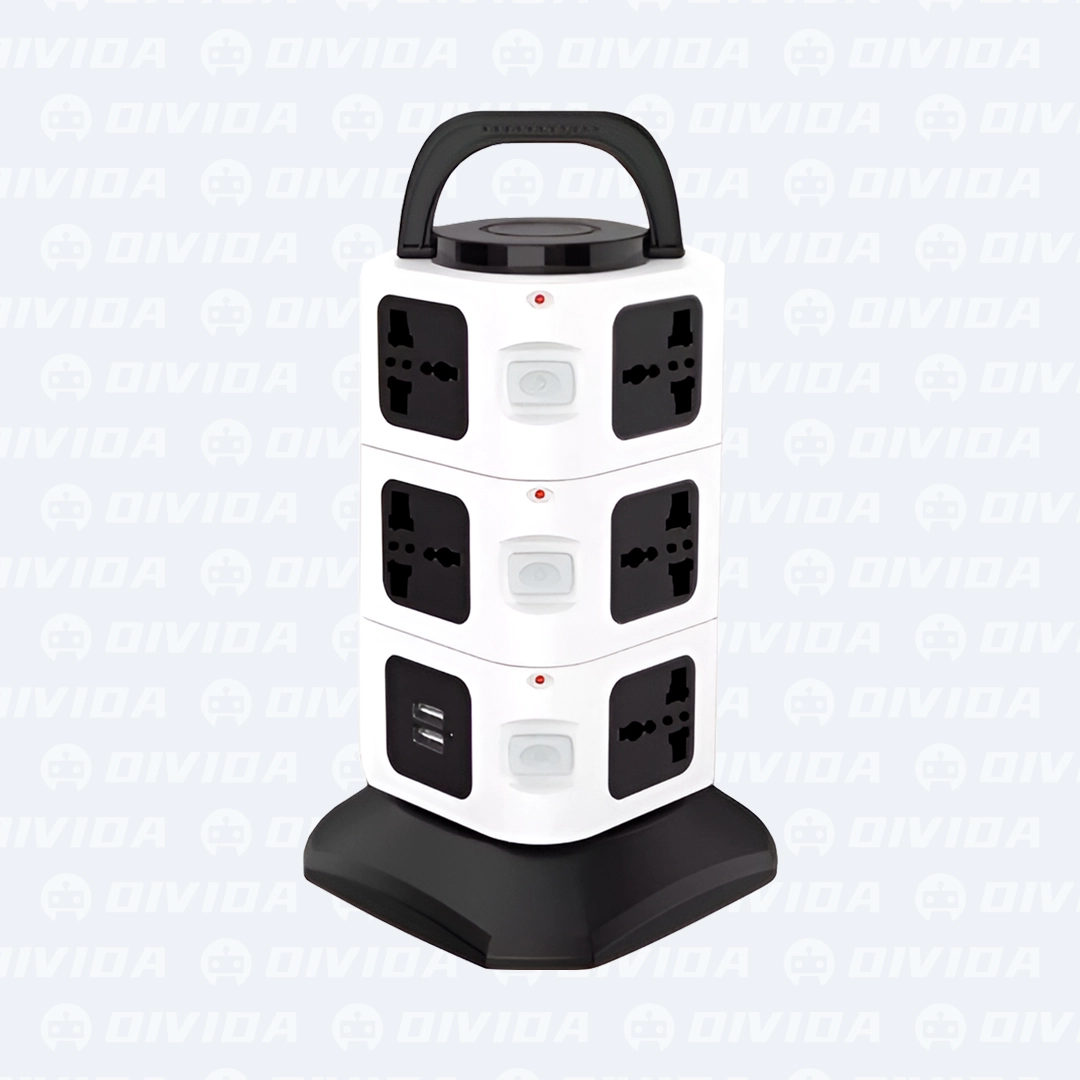 Torre de 3 andares com 7 tomadas e 2 portas USB